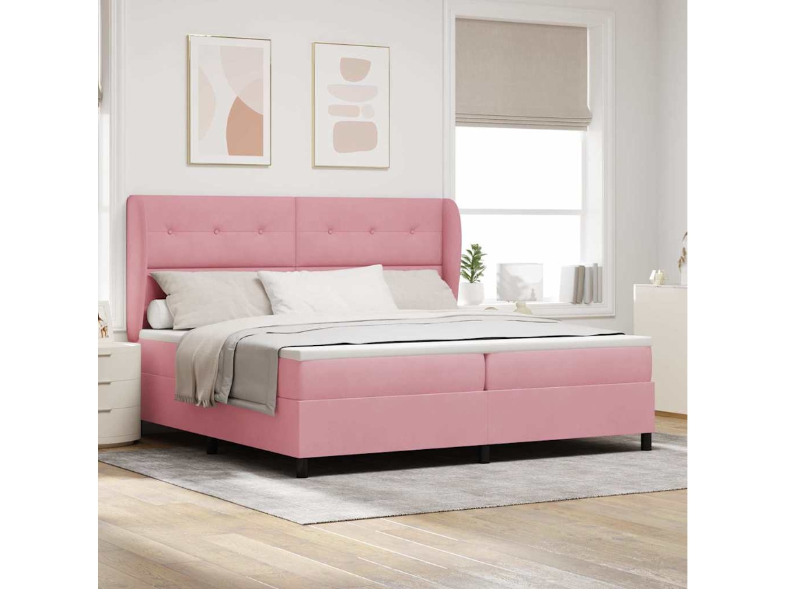 Vidaxl Cama Box Com Cabeceira Manual Rosa 200 X 200 Cm Veludo