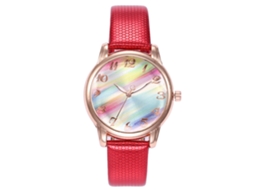 Relógio de Pulso Feminino Vansvar com Pulseira Pu e Mostrador Gradiente Vermelho