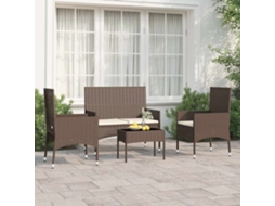 Vidaxl 4 Pcs Conjunto Lounge Jardim C/ Almofadões Vime Pe Castanho