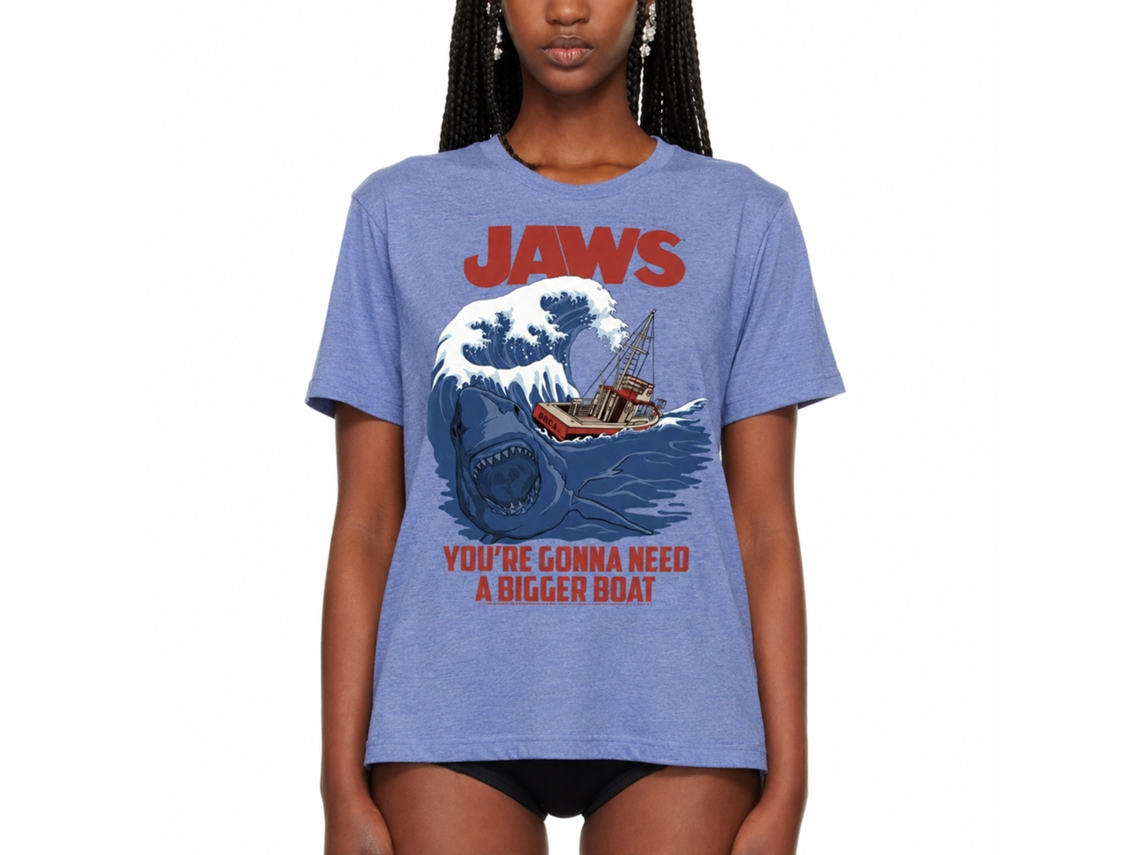 Rockinstone Jaws Movie Swell Text Heather Light Blue Adult T-shirt Size:xxl