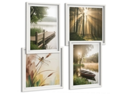 Composição De Quadros Paisagens Florestais Natureza Tranquilidade Espelharte (4 Peças)