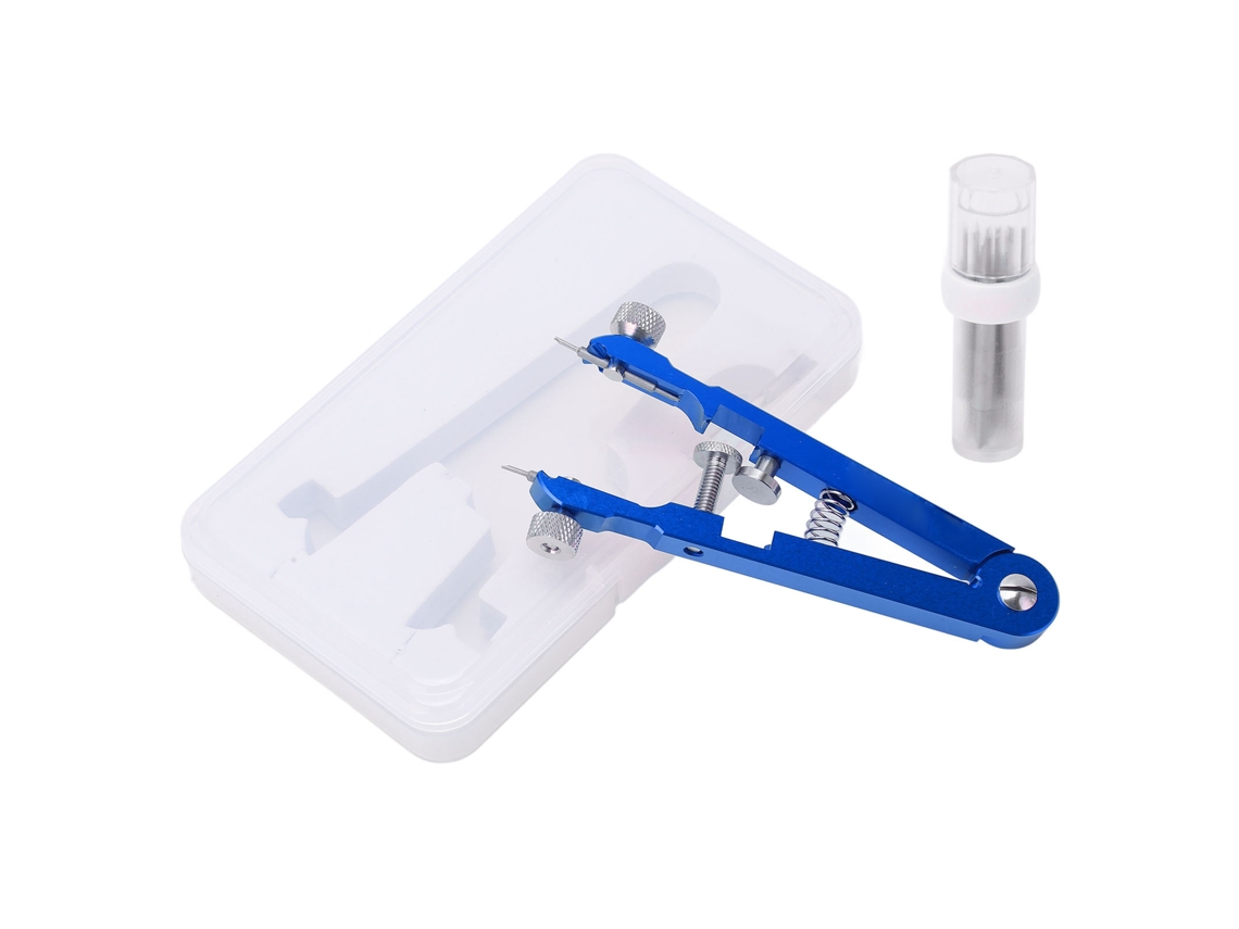 Alicate para barras de mola de relógio com pinos de alumínio em formato de V, ferramenta para remoção de pulseiras de relógio, azul.