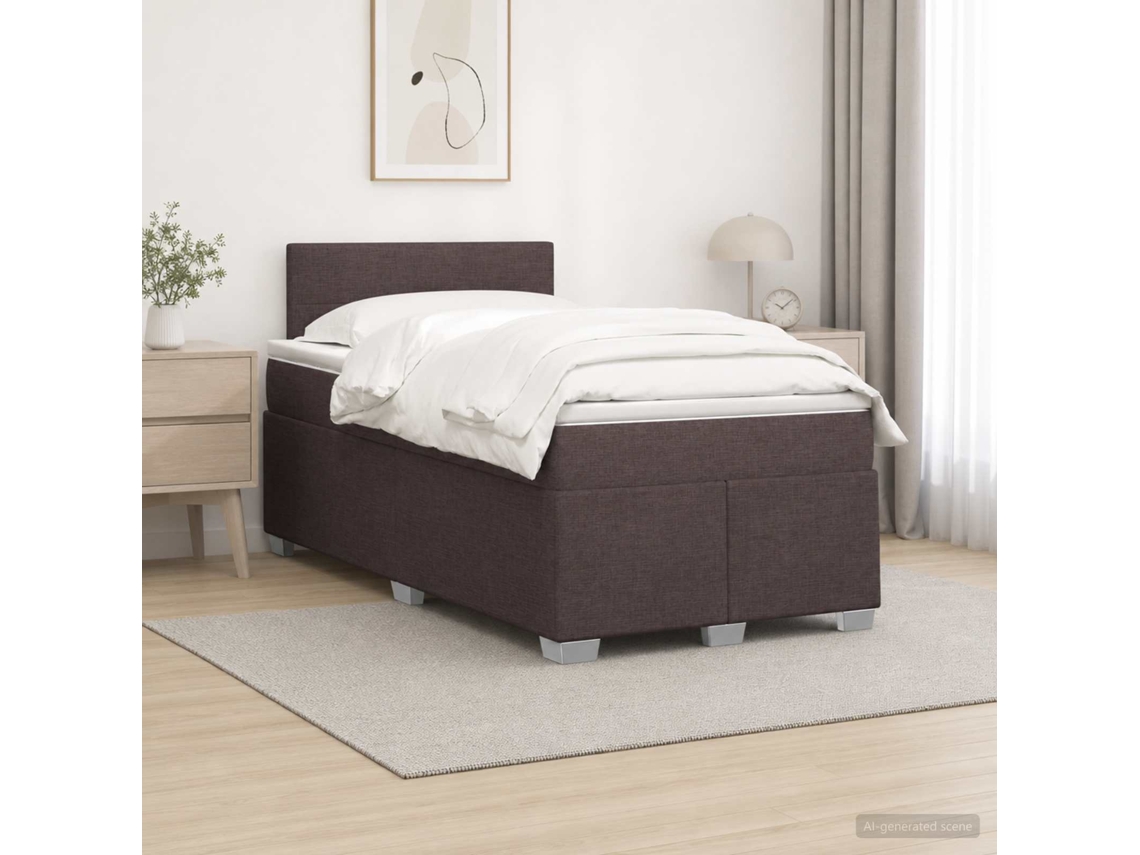 Vidaxl Cama Box Spring Com Colchão E Led Marrom Escuro 120 X 190 Cm