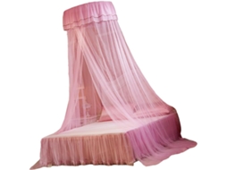 Mosquiteiro De Renda Rosa Para Cama Redonda E Leve, Ideal Para Quartos, Oferecendo Proteção E Decoração