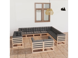 12 Pcs Conjunto Lounge De Jardim Com Almofadões Pinho Maciço Dkd Home Decor