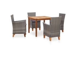 Vidaxl 5 Pcs Conjunto Jantar Vime Pe Madeira Acácia Maciça Cinzento