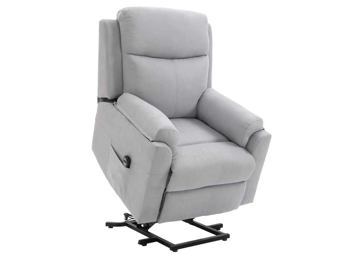 Poltrona Elétrica Para Idosos Com Função De Reclinar, Linho Toque Cinza Claro 83x89x102 Cm, Auxílio Confortável Para Levantar.