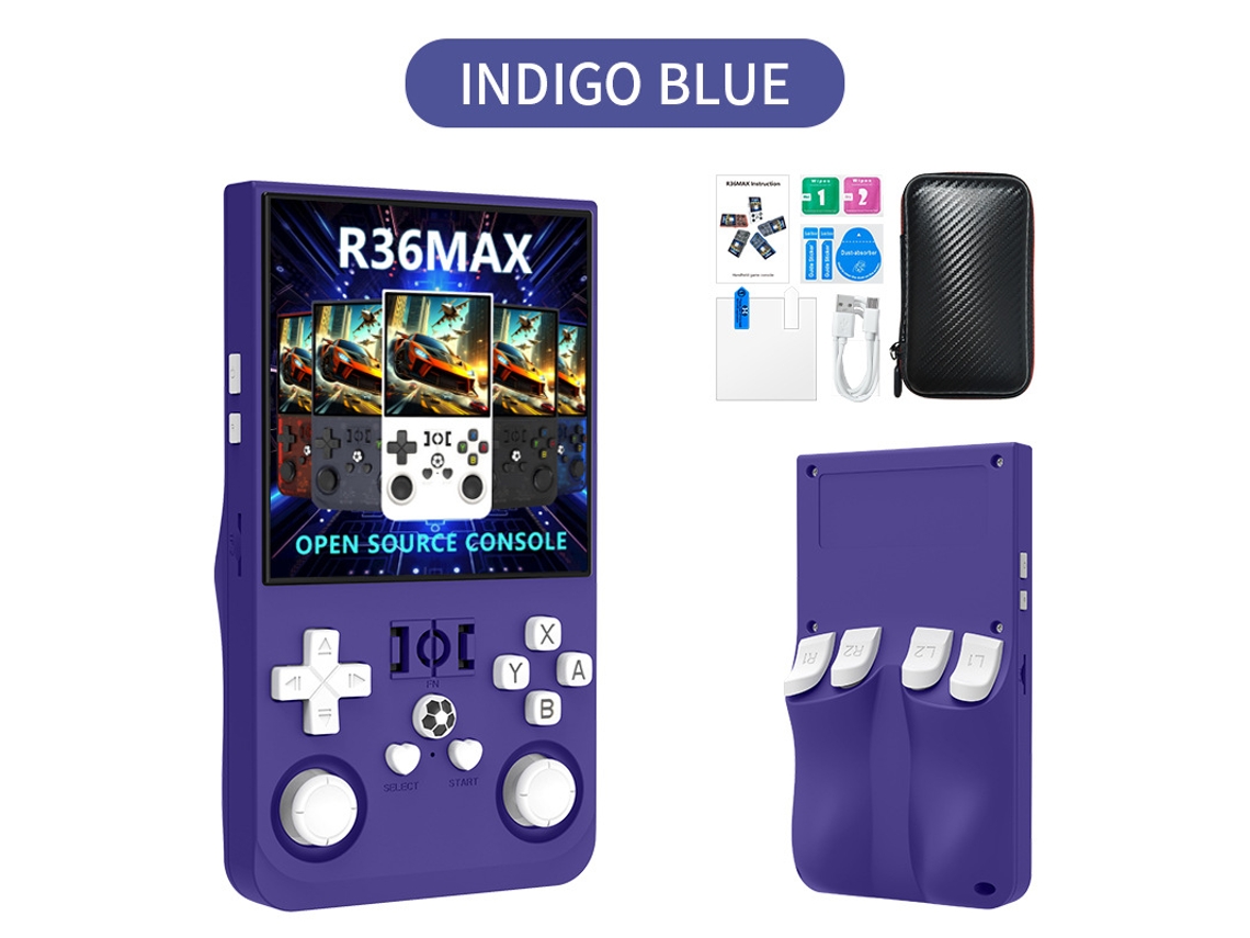 Console Retrô R36max Com 18.000 Jogos Hd, Tela Ips 4.0, Bateria 4000mah, 128gb De Memória, Design Portátil De Arcade, Na Cor Azul Índigo. Sfushos