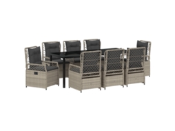 Conjunto 9 Conjunto De Jantar Para Jardim Vidaxl Cinzento-claro Vime Pe (200 X 80 X 73 Cm)