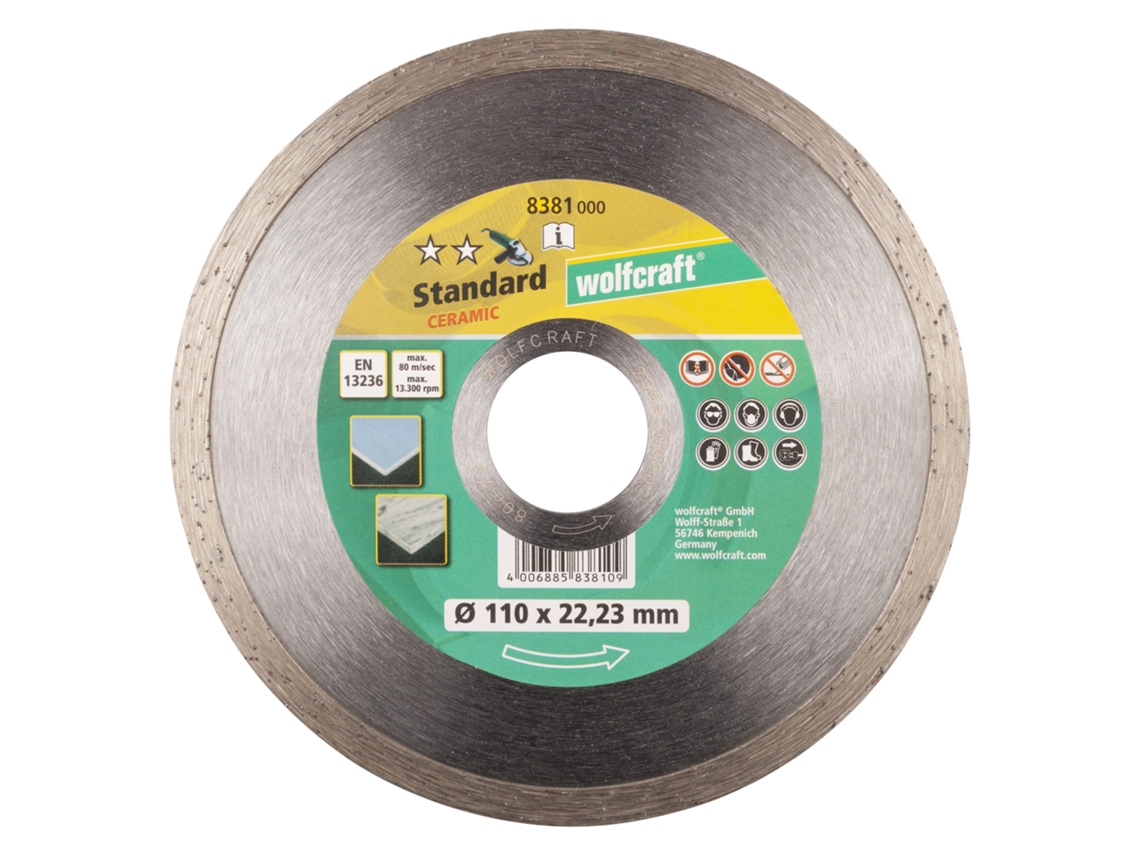 8381000 1 Disco De Corte De Diamante Standard Ceramic Ø 110 Mm Wolfcraft