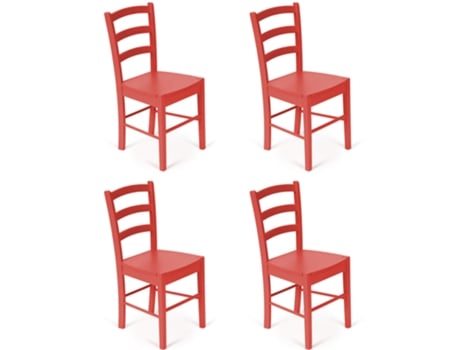 Pack 4 Cadeiras em Madeira Lacada. Dimensões : 39X42X85Cm. Cor: Vermelho. MUEBLES STOCK