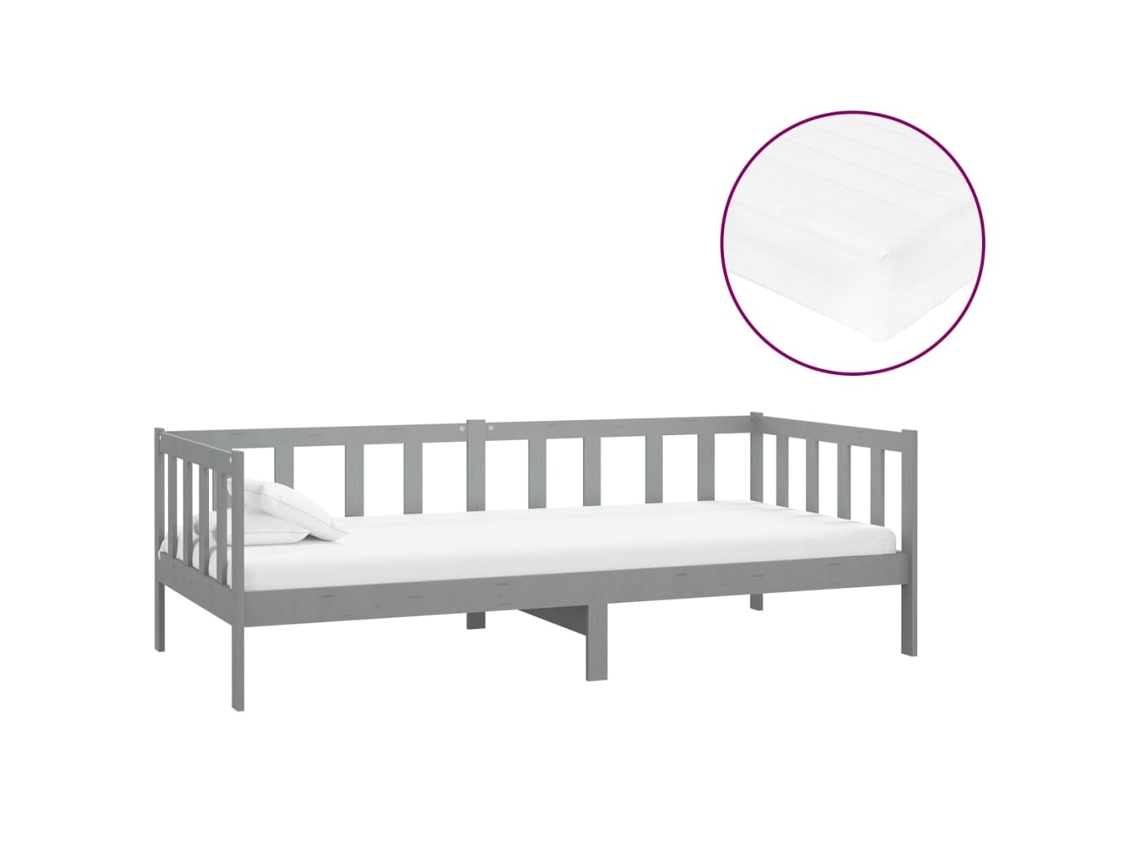 Sofá cama com Colchão 90x200 Cm Pinho Maciço Cinzento MAISON EXCLUSIVE