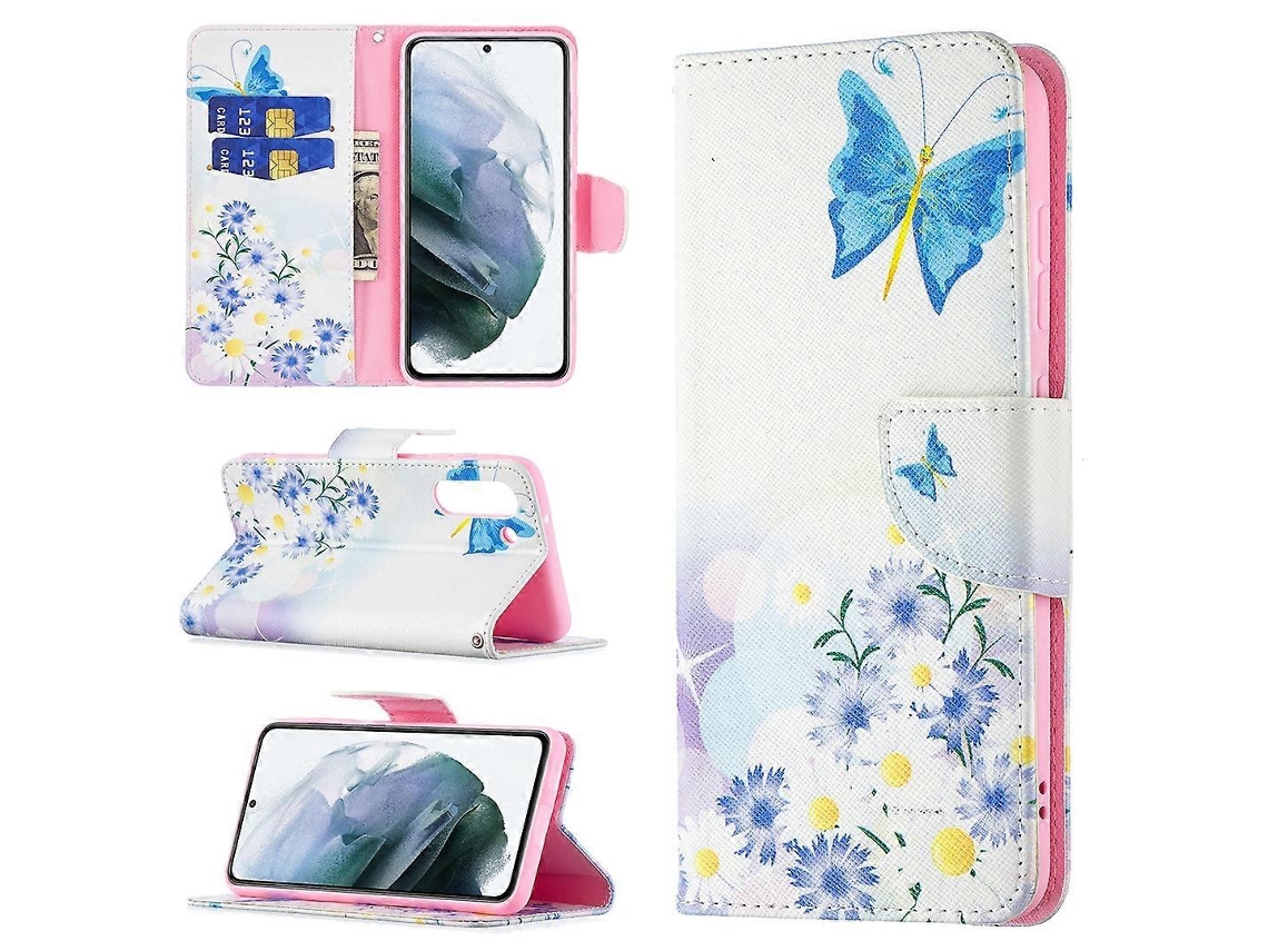 Capa De Couro Com Aba Horizontal E Estampa Colorida Para Samsung Galaxy S21 Fe, Com Suporte, Compartimentos Para Cartões E Carteira.