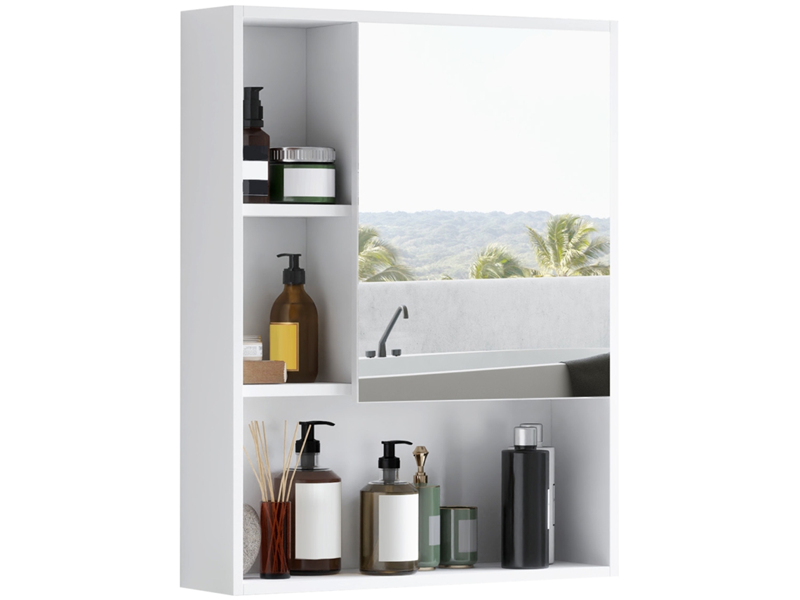 Armário de Banheiro com Espelho, Prateleiras e Prateleira Ajustável 60x15x76cm Branco S/MARCA