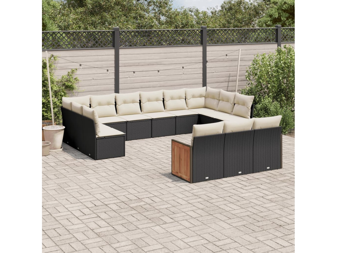 Conjunto de 13 Sofás de Jardim com Almofadas Vime Pe Preto Dkd Home Decor
