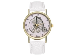 Relógio de quartzo com pulseira de couro PU, mostrador redondo, para casais, moderno (branco)