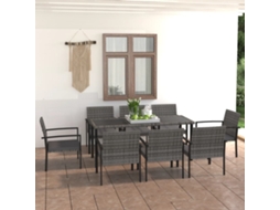 Vidaxl 9 Pcs Conjunto De Jantar Para Jardim Vime Pe Cinzento