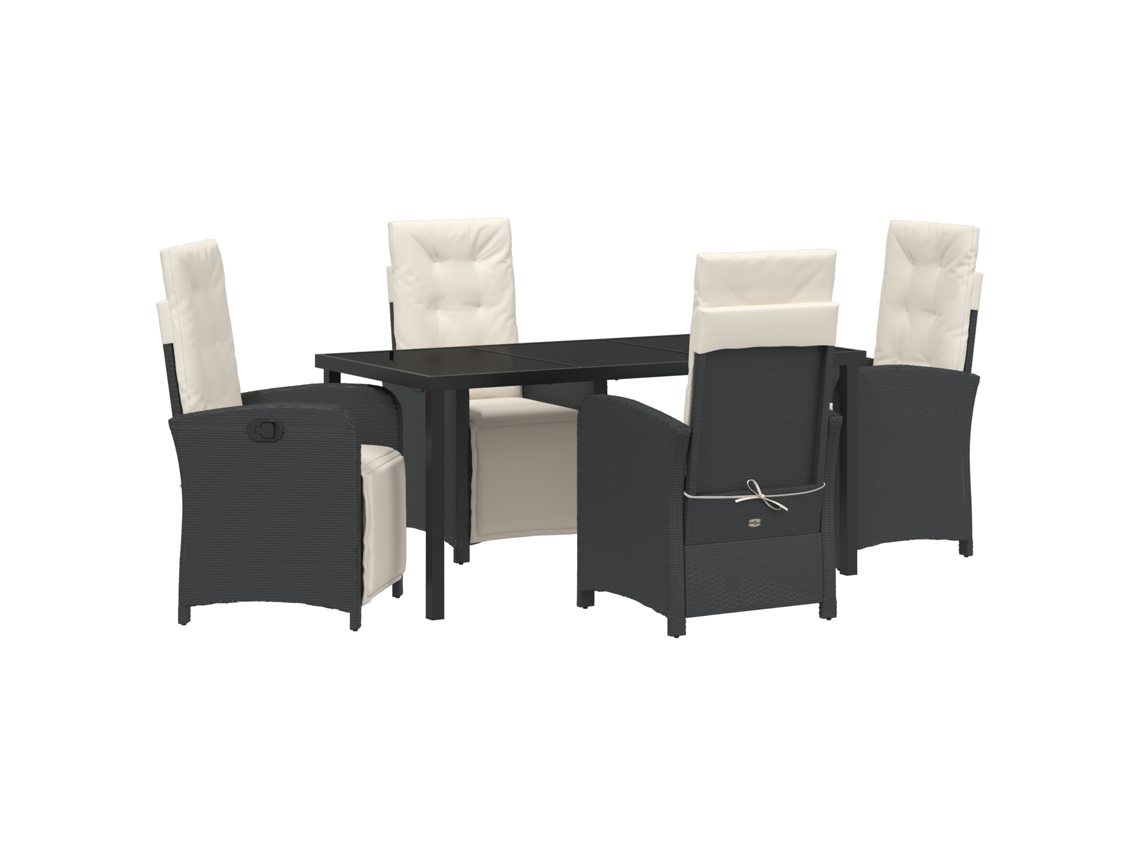Conjunto 5 De Jantar Para O Jardim Com Almofadas Vidaxl Preto Rattan Sintético
