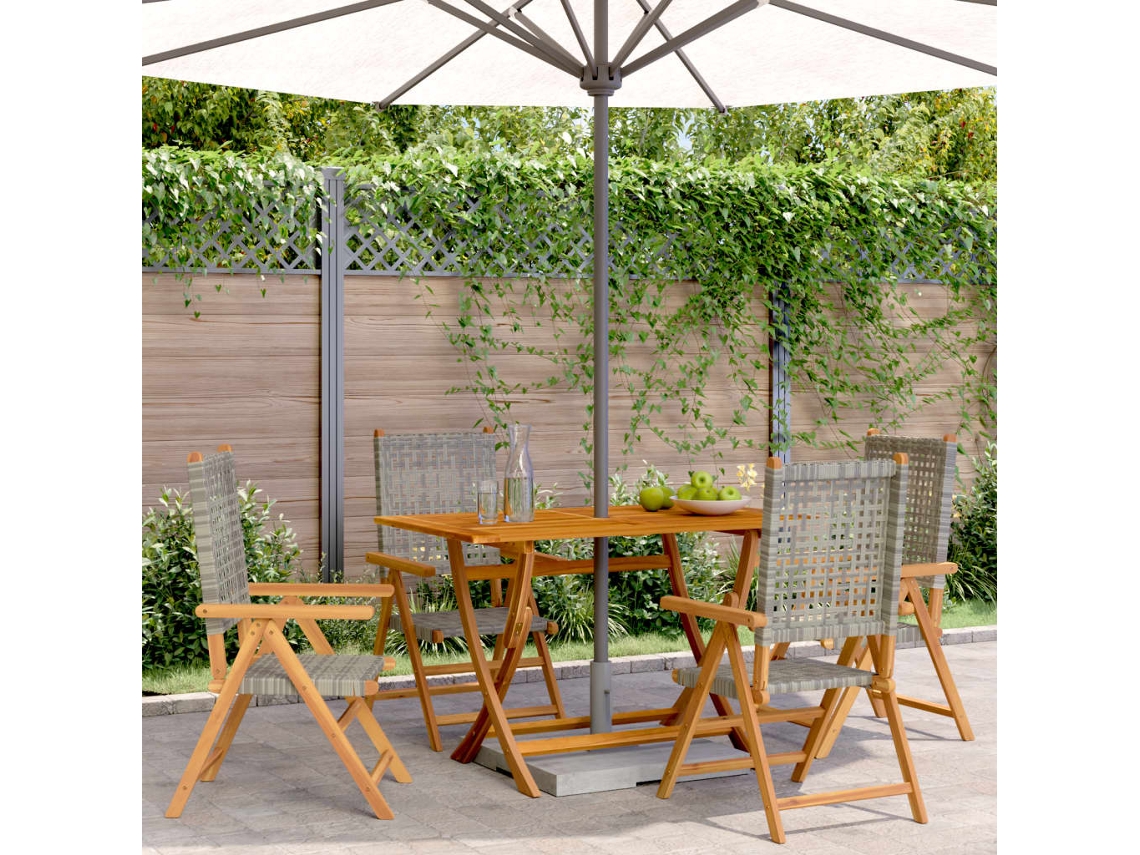 Cadeiras Jardim Reclináveis 4 Pcs Vime Pe/madeira Maciça Cinza Dkd Home Decor