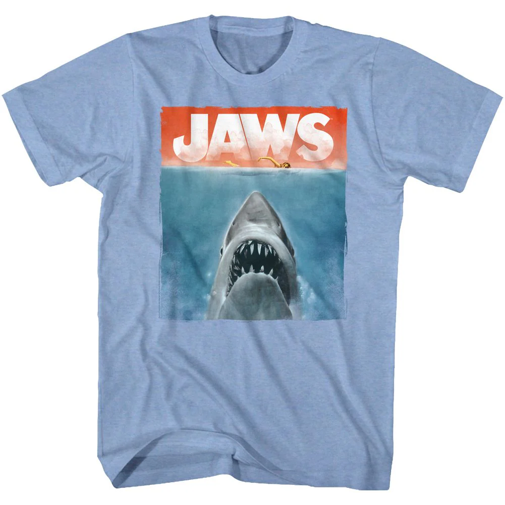 Unisex Adult T-shirt Rockinstone Jaws Movie Colors Heather Light Blue Sizem
