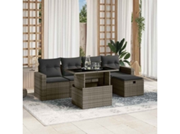 Vidaxl 6 Pcs Conjunto Sofás De Jardim Com Almofadões Vime Cinzento