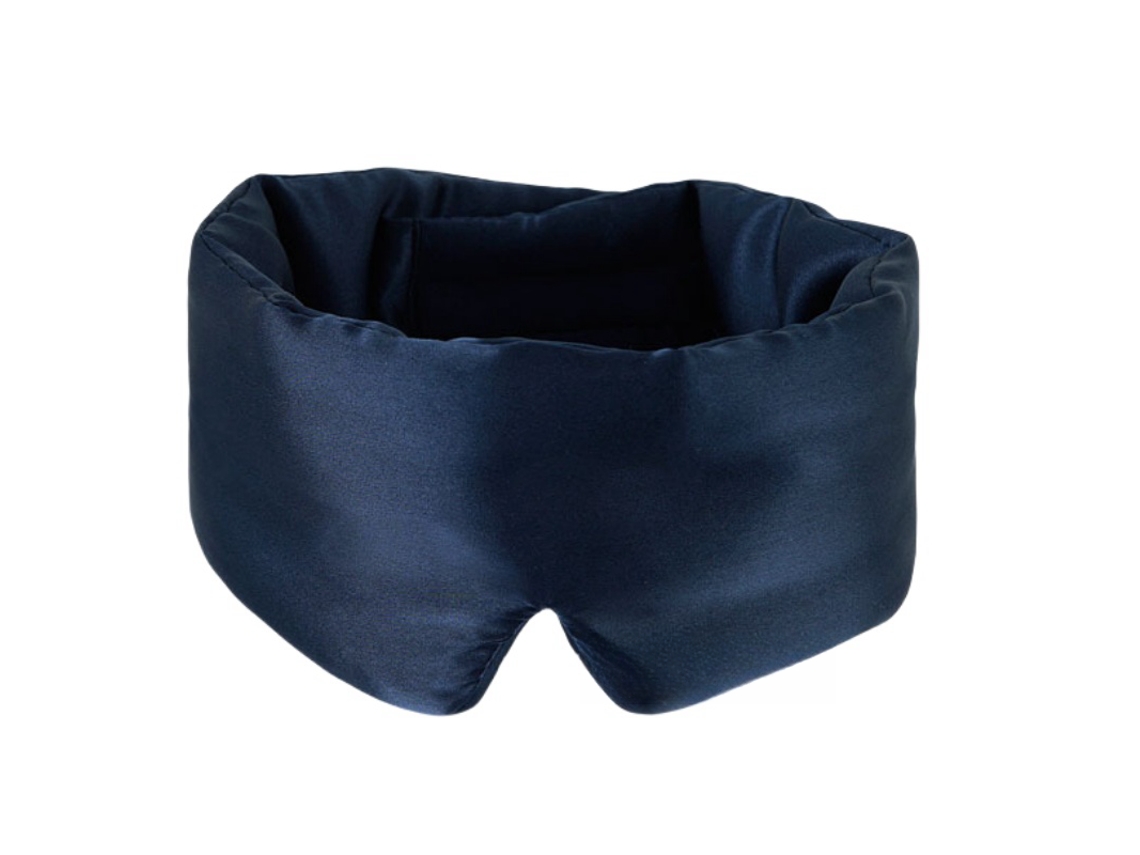 Máscara de Dormir Ajustável de Seda Dupla Face Azul Marinho AQUAFORGE