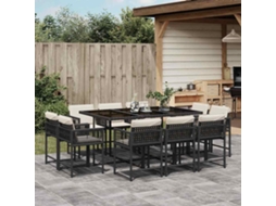 Vidaxl 11 Pcs Conjunto De Jantar P/ Jardim C/ Almofadões Vime Pe Preto