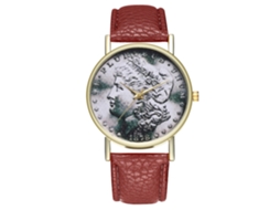 Relógio feminino de quartzo com pulseira de couro PU, mostrador moderno com design retrato, marrom.