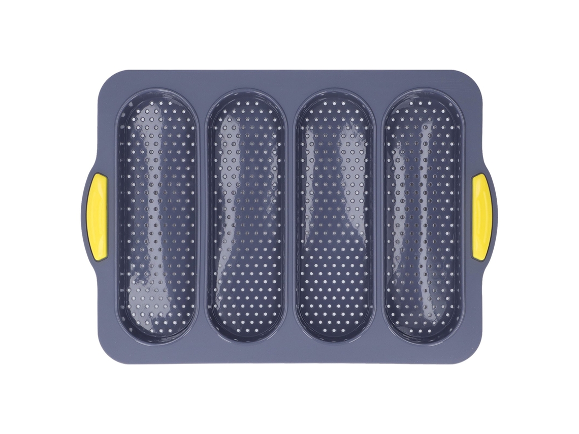 Forma Antiaderente Para Baguete E Pão Francês, Em Silicone, Cor Cinza Claro E, 4 Cavidades