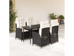 Vidaxl 5 Pcs Conjunto De Jantar P/ Jardim C/ Almofadões Vime Pe Preto