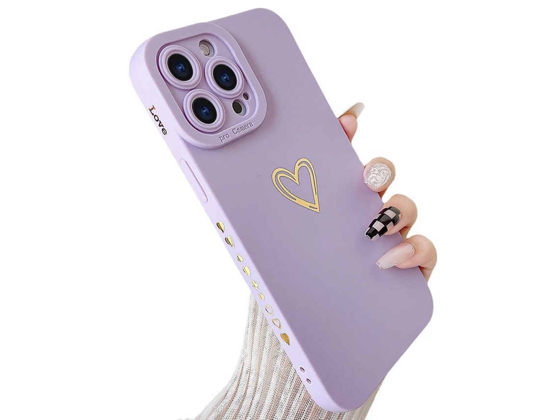 2026 capa para Iphone 13 Pro Max, Silicone Líquido com Padrão de Coração Dourado para Mulheres
