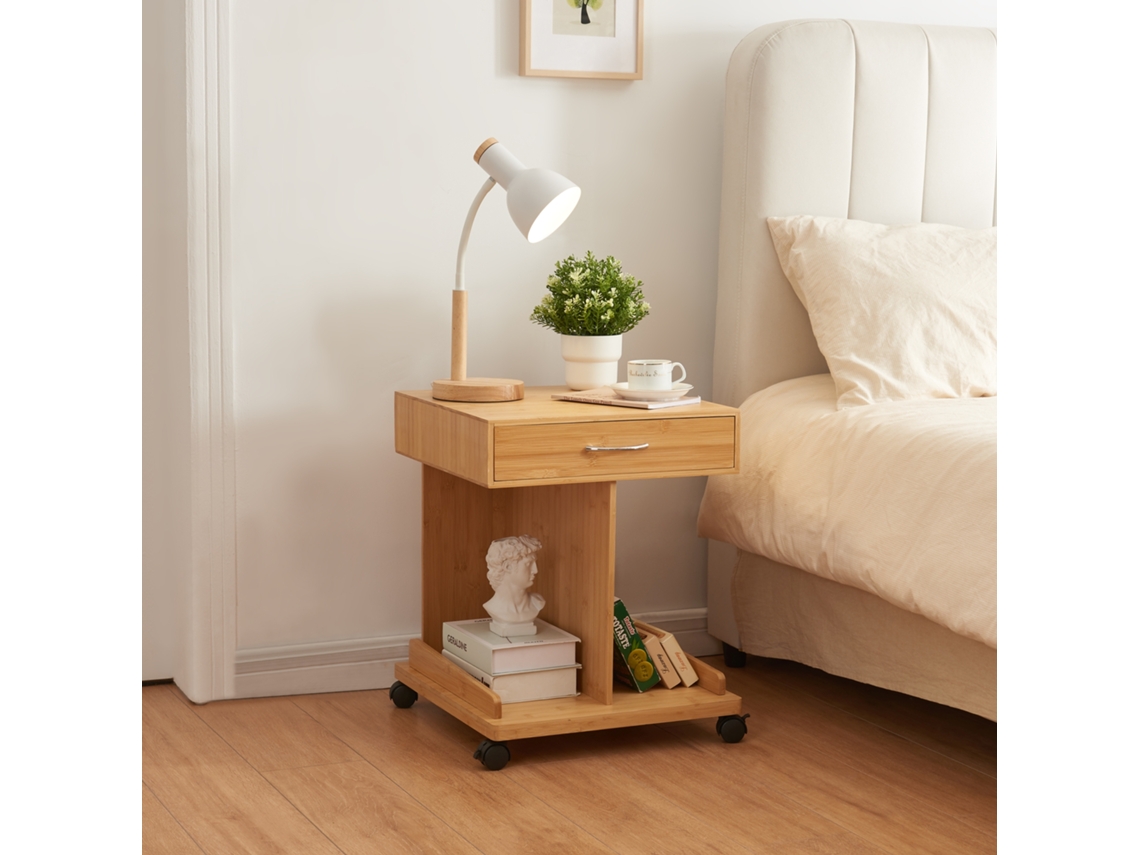 Mesa de Apoio Jokkmokk com Rodas Bambu 57X43X43Cm Natural [EN.CASA]