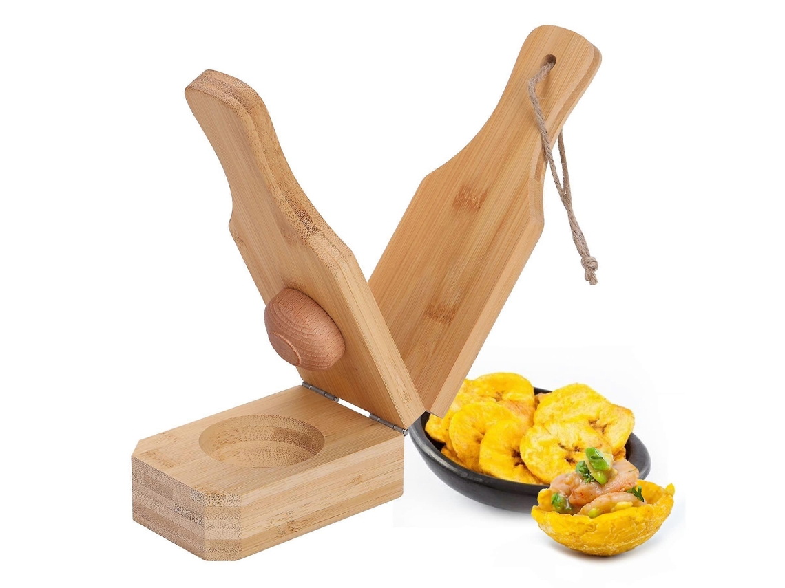 Prensa De Bambu Para Tostones Recheados, 2 Em 1, Em Madeira Natural, Fácil De Limpar.