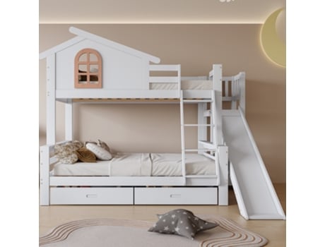 Cama Infantil Slide Arhatreya Madeira Bege (193x148x250cm)