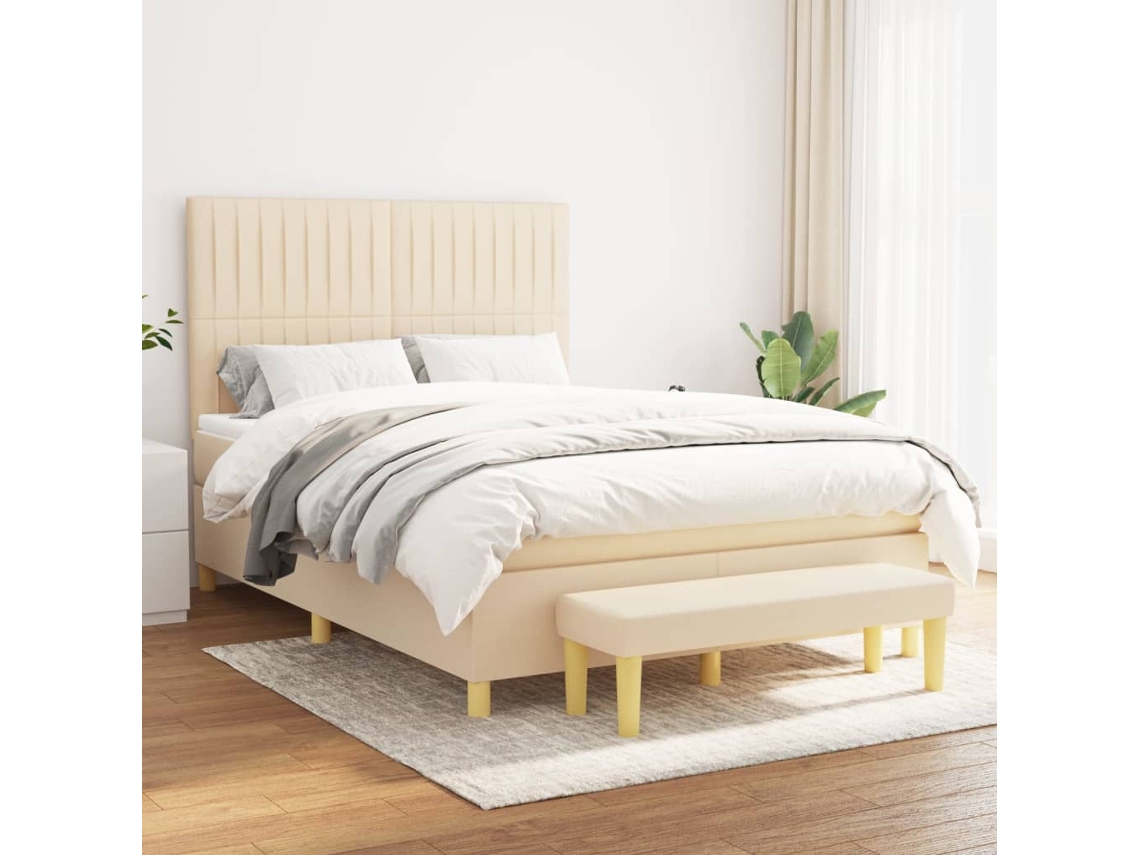 Vidaxl Cama Com Molas/colchão 140x200 Cm Tecido Cor Creme
