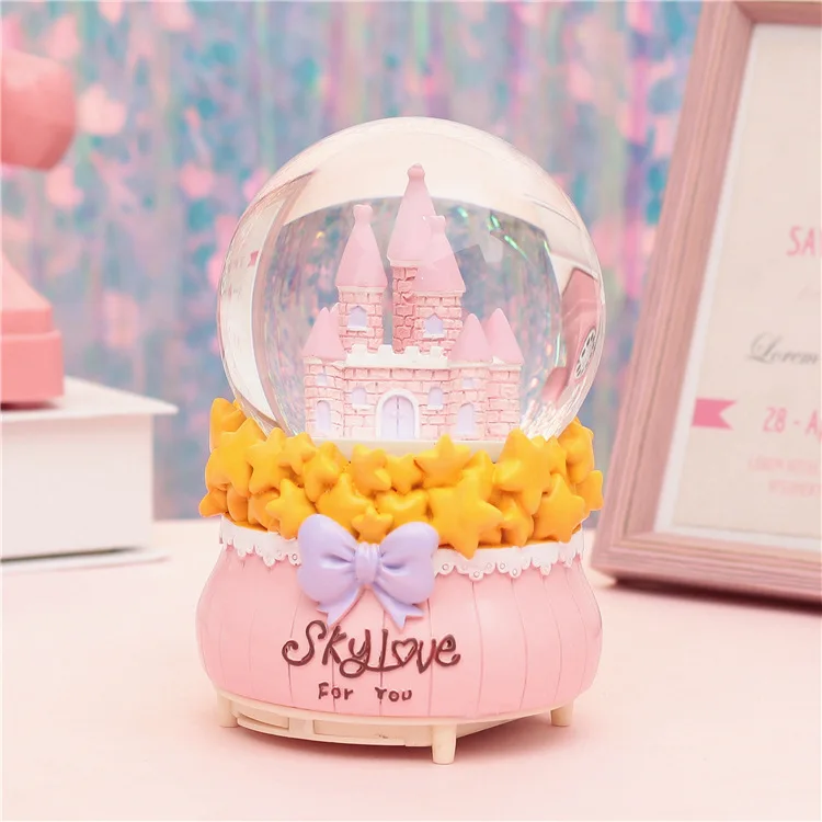 Castelo Bola de Cristal Floco de Neve Luminoso Alto falante Decoração para Quarto de Menina MDUG (estilo 11)