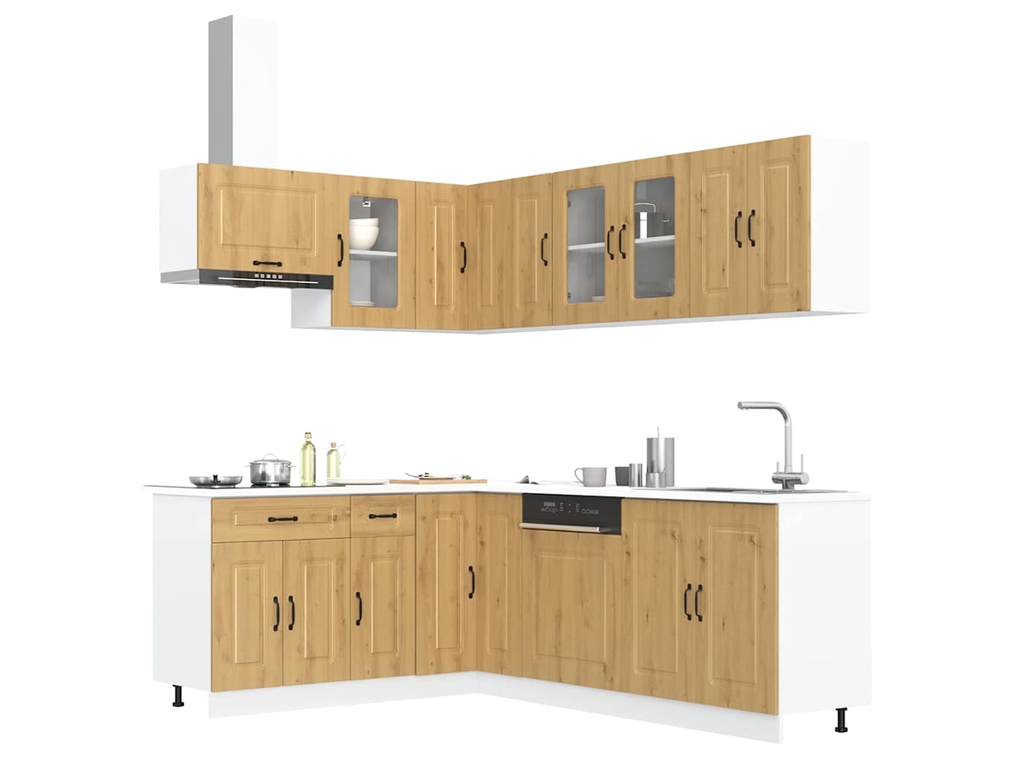 Vidaxl 11 Peças Armário De Cozinha Conjunto Kalmar Carvalho Artesanal