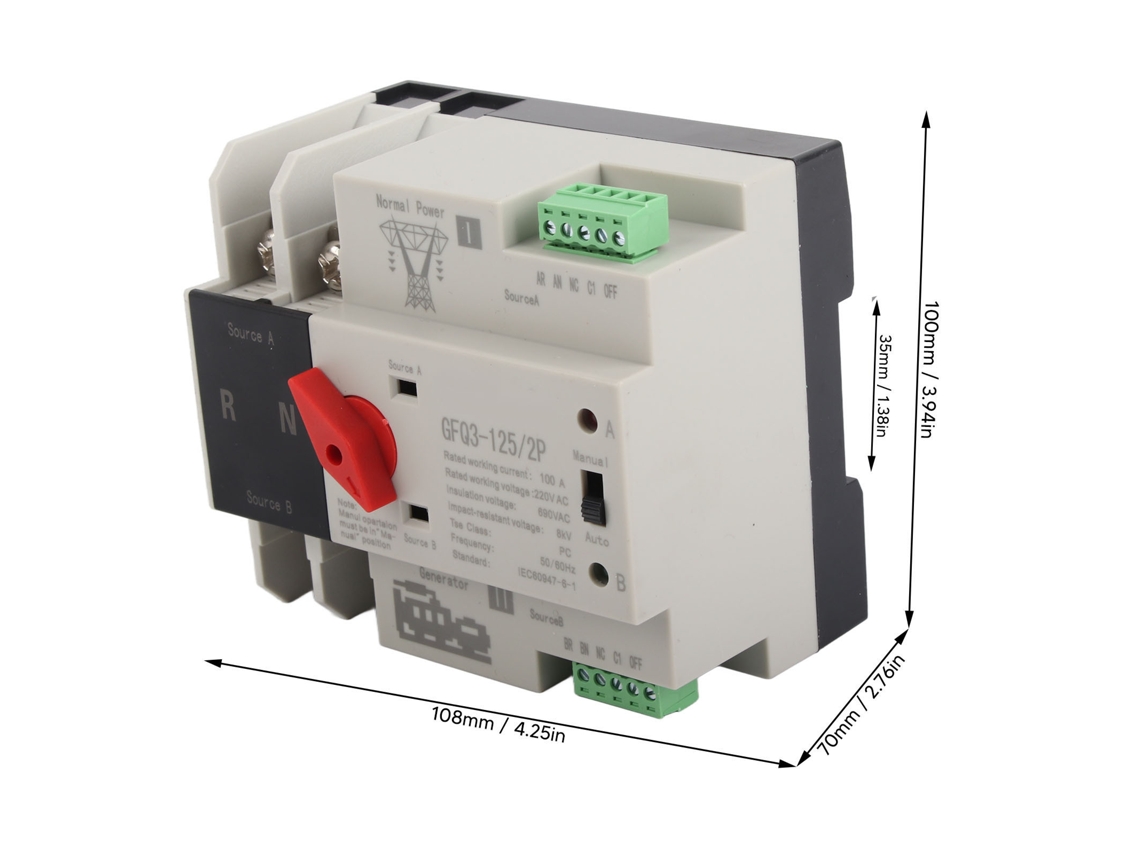 Interruptor De Transferência Automática Dual Power 2p 100a, Retardante À Chamas, Para Gerador Ac220v