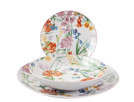 Conjunto de louças de porcelana decorada com 18 peças da Caroline NON