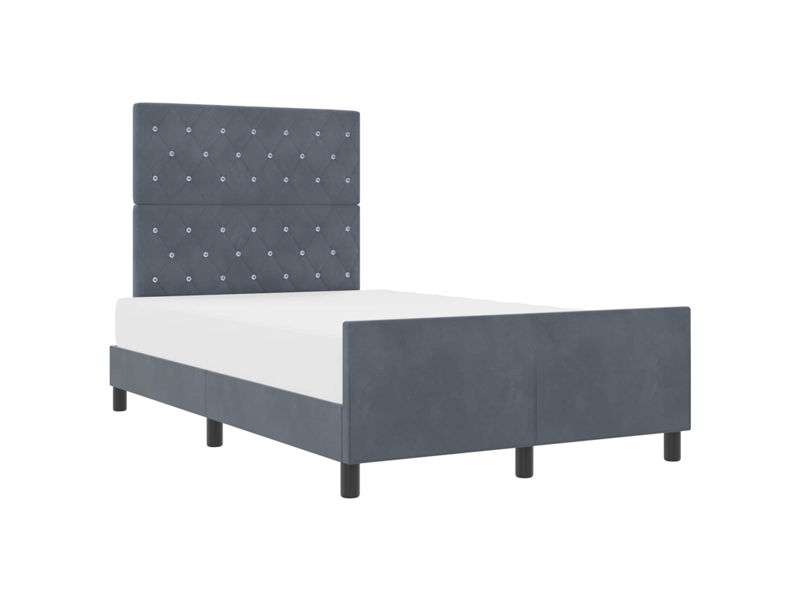 Cama De Casal | Camas Para Quarto | Cama Box Com Cabeceira Cinzento Escuro 120 X 200 Cm Veludo