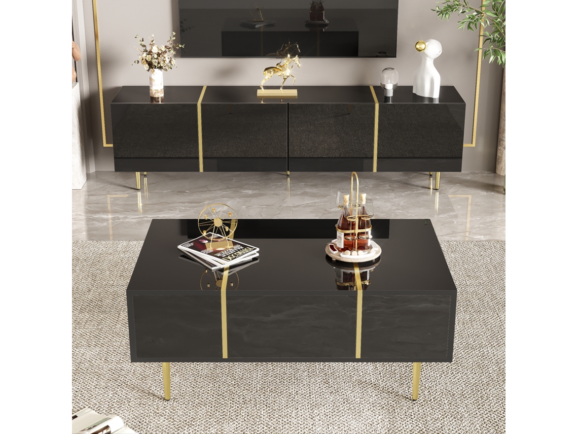 Móvel TV L 170 cm com 4 Portas MDF Estilo Preto