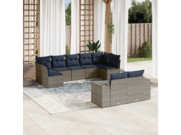Vidaxl Conjunto De Sofá De Jardim De 9 Peças Com Almofadas Em Rattan Sintético Cinza