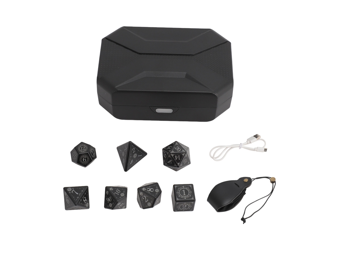 Jogo de 7 dados LED recarregáveis com iluminação e estojo para jogos de RPG e mesa | S/MARCA