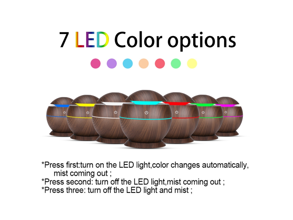 2026 humidificador Usb com 7 Luzes Led Coloridas Difusor de Aroma de Óleo Neblina Fria Luz Noturna para Casa e Escritório
