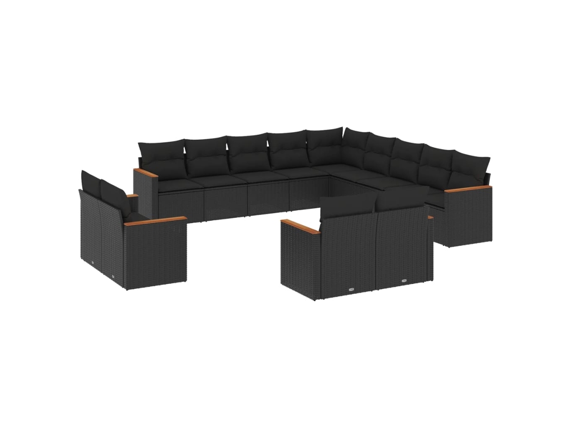 Conjunto de 13 Sofás de Jardim com Almofadões Vime Pe Preto MAISON EXCLUSIVE (N/A)
