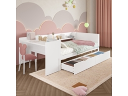 Cama De Madeira 90x200cm Branca Com Mesa De Trabalho Gavetas E Prateleiras