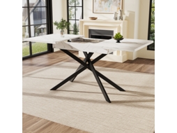 Mesa De Jantar Extensível Em Ferro Forjado Preto, Adequada Para Cozinha E Sala De Estar; Mesa De Jantar Em Mármore Branco.