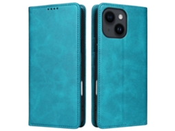 Capa Bloqueio Rfid Pavão Para Iphone 14/13 Pele Sintética Azul