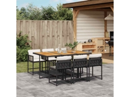 Vidaxl 7 Pcs Conjunto De Jantar P/ Jardim C/ Almofadões Vime Pe Preto
