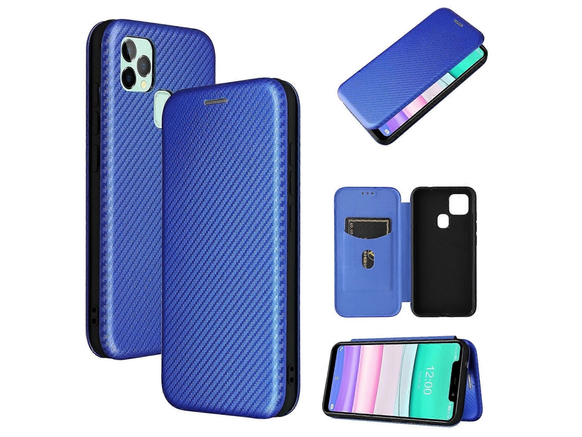 Capa De Couro Pu Com Compartimento Para Cartão Para Oukitel C22 Com Textura De Fibra De Carbono E Flip Horizontal Tpu Pc